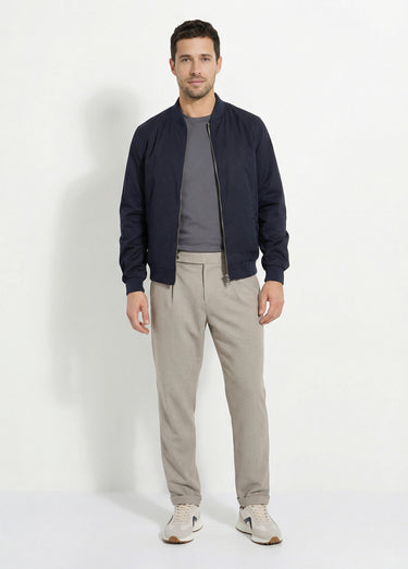 Blouson zippé forme Harrington col cotes Bleu Fonce