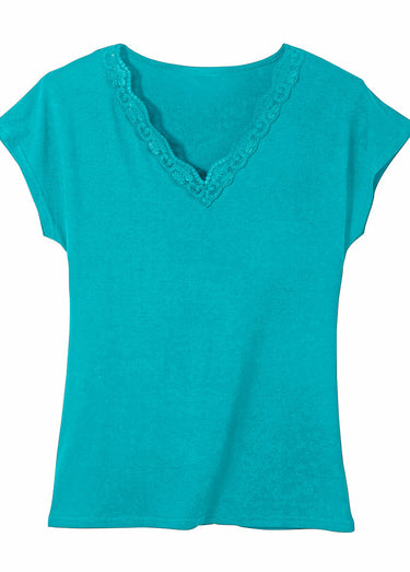 T-shirt court extensible dentelle Aqua