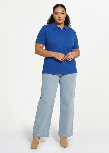 T-shirt maille piquée coton col polo Bleu Dur