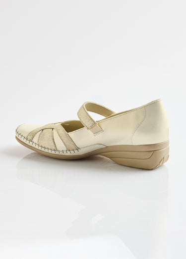 Ballerines largeur confort cuir scratchées Beige Dore