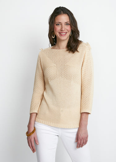 Pull col rond laçage fantaisie Ficelle