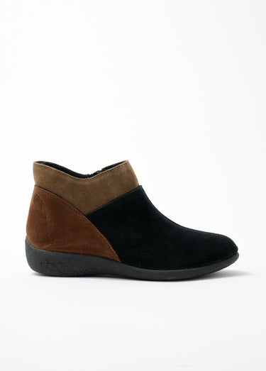 Boots zippées largeur confort cuir velours Noir / Marron