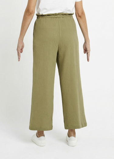 Pantalon large tendance, gaze de coton Kaki