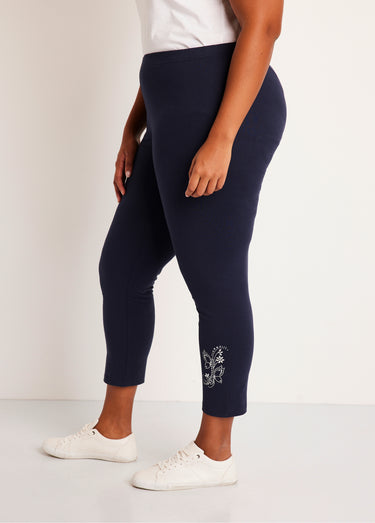 Legging court uni ceinture élastiquée Marine