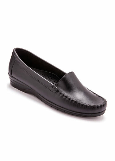 Mocassins cuir souple, grande largeur Noir