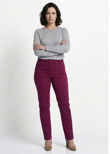 Pantalon droit 5 poches coton stretch Bordeaux
