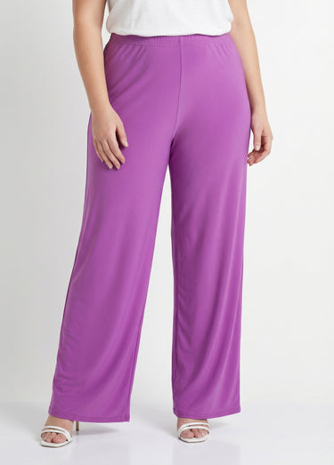 Pantalon fluide taille élastiquée maille Uni Violet