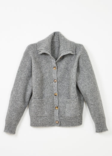 Gilet boutonné chaud côtelé avec laine et fibres recyclées Gris Chine