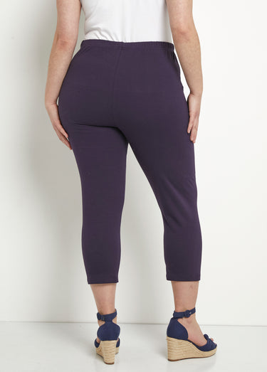 Legging court taille élastiquée coton Uni Prune