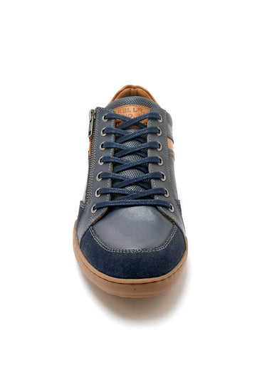 Baskets en cuir multimatières lacets et zip Marine