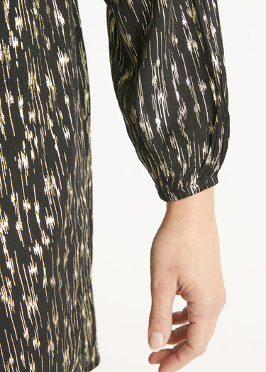 Robe courte motif métallisé col V Noir/Dore