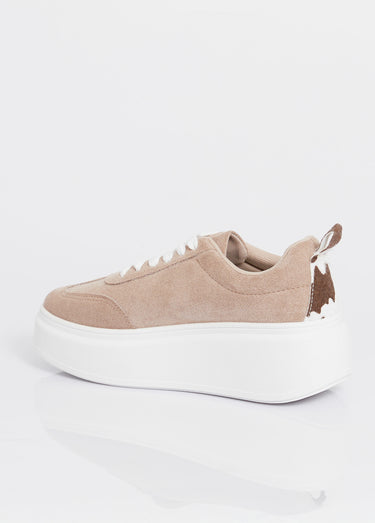 Baskets en suédine, semelle plateforme Beige