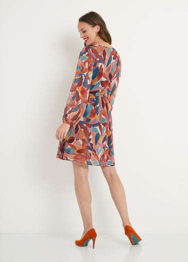 Robe courte voile imprimé effet cache-coeur Orange/Bleu
