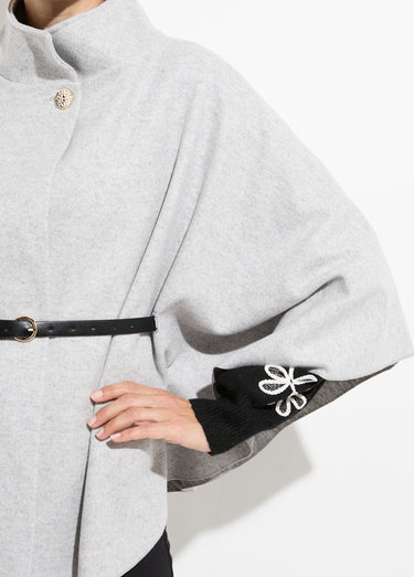 Manteau cape à ceinturer, col montant Gris Clair