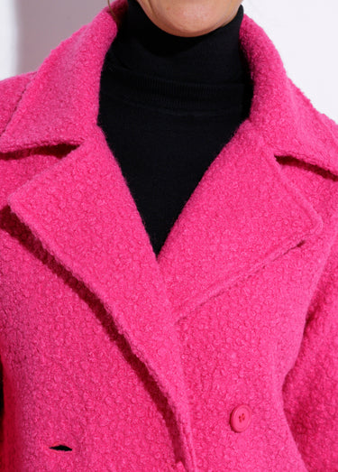 Caban long uni façon laine bouclée Fuschia