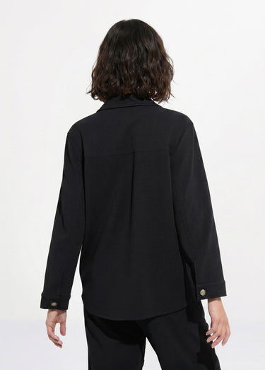 Surchemise boutonnée maille crêpe unie Noir