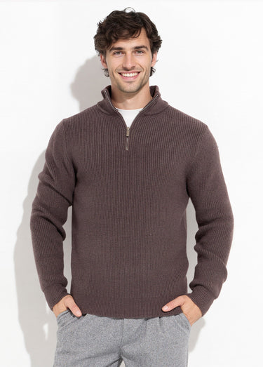 Pull épais avec col zippé camionneur Marron