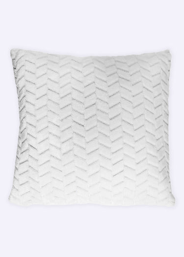 Coussin carré fourrure motif chevrons Blanc