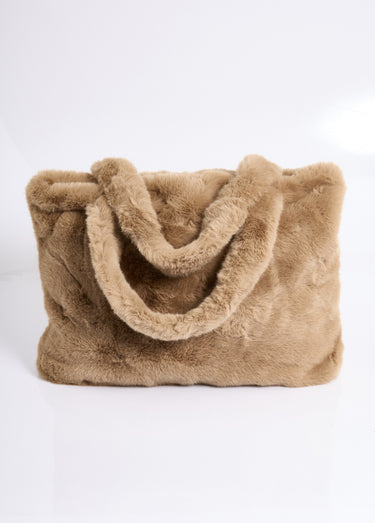 Sac en fausse fourrure avec anses courtes Camel