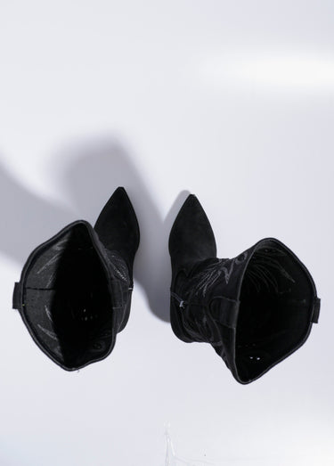 Bottes brodées western à talon biseauté Noir