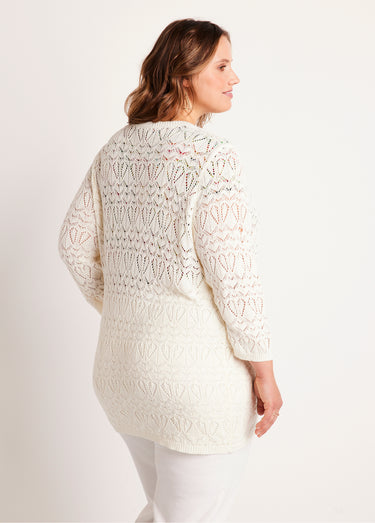 Gilet long ajouré coton manches 3/4 Ficelle