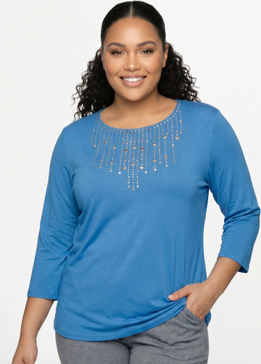 T-shirt manches 3/4 clouté fantaisie Bleu