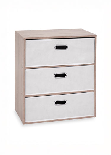 Commode façon bois, 3 tiroirs intissé Beige
