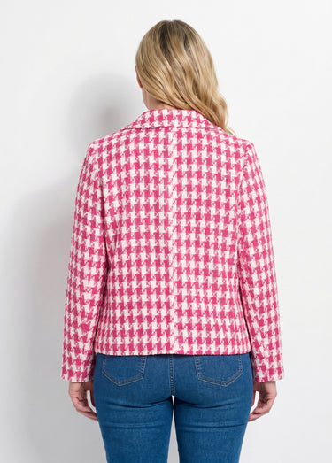 Veste pied de poule courte Rose / Blanc
