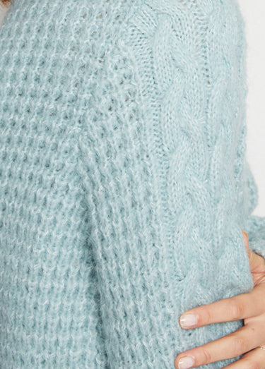 Pull chaud col rond maille moelleuse fantaisie Vert