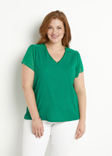 T-shirt col V plumetis manches courtes Vert