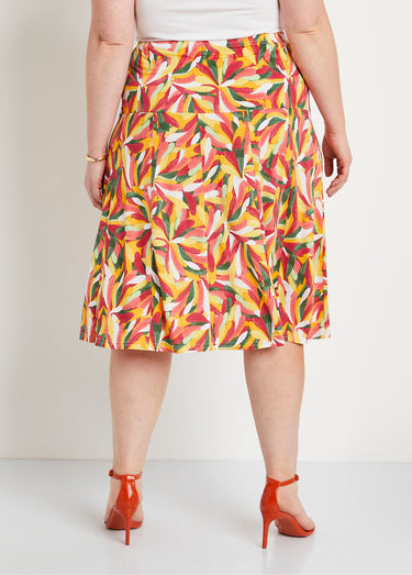 Jupe mi longue évasée imprimée Paprika/Miel