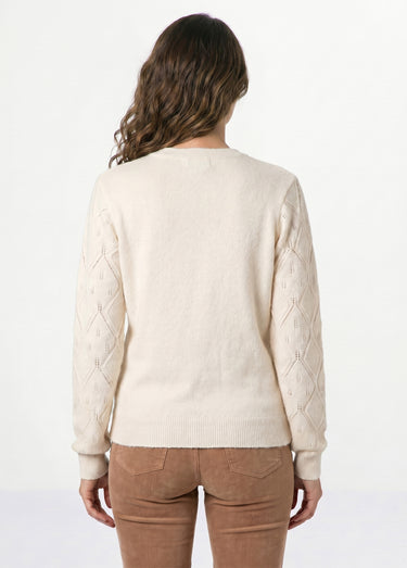 Pull doux ajouré perlé col montant Ecru