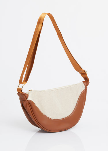 Sac demi lune toile et simili cuir Camel