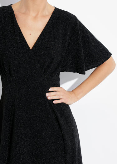Robe évasée col V maille métallisée Noir