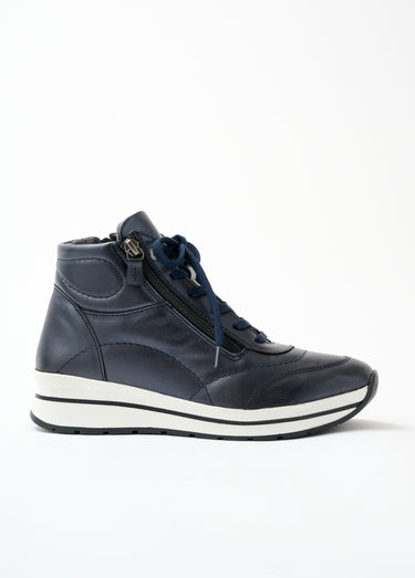 Baskets montantes largeur confort cuir Marine irisé