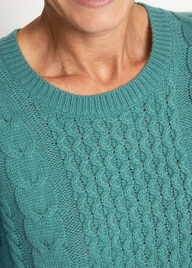 Pull-tunique jersey envers et torsades Emeraude