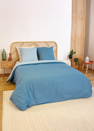Parure housse de couette bicolore, coton Calanque