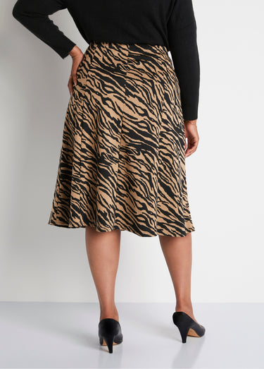 Jupe longue évasée maille jacquard Camel Zebre