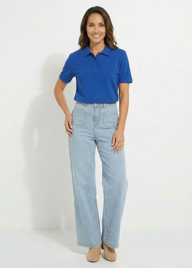 T-shirt maille piquée coton col polo Bleu Dur