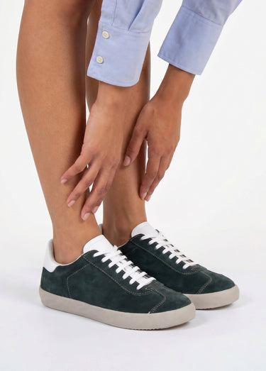 Baskets unies compensées cuir à lacets Vert