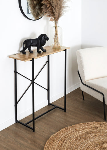 Console style épuré en métal et bois Marron/Noir