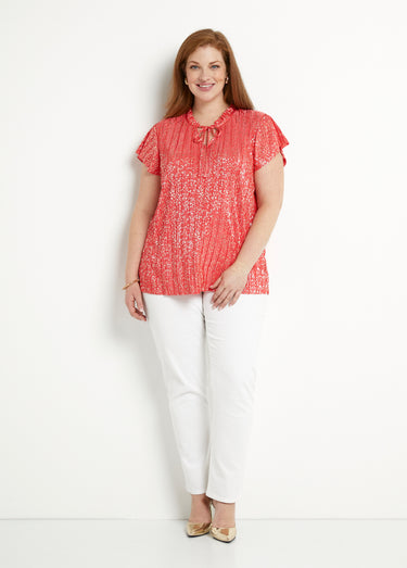 T-shirt long imprimé doré manches courtes Corail