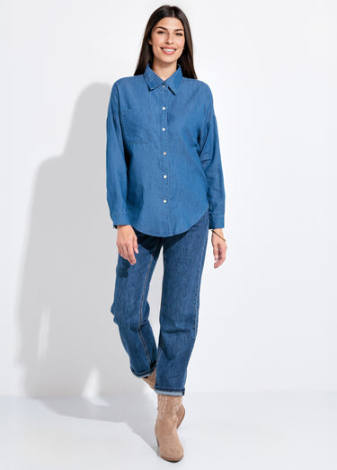 Chemisier col tailleur en chambray manches longues Denim