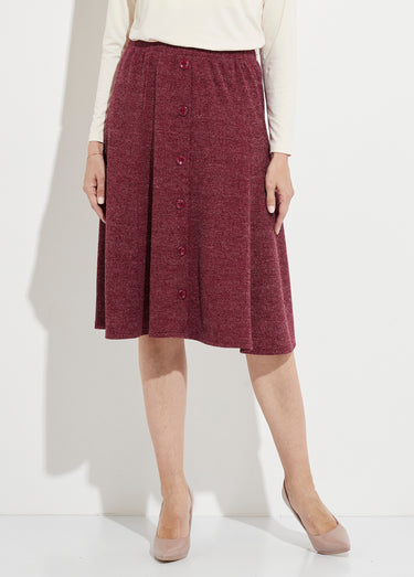 Jupe mi longue évasée maille chaude unie Bordeaux
