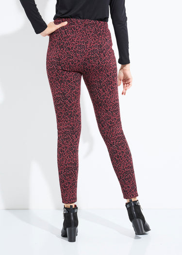 Legging imprimé léopard taille élastiquée Cassis/Noir