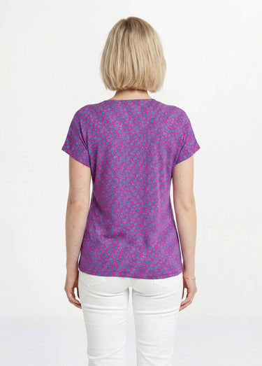 T-shirt court extensible dentelle Fond Fuchsia