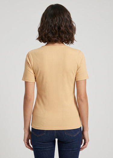 T-shirt coton côtelé col rond Sable
