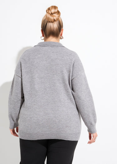 Pull en maille col polo, coupe confort Gris