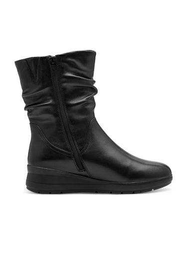 Boots plissées en cuir, compensées Noir