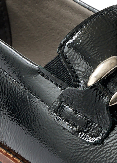 Mocassins grande largeur cuir chaîne à maillons Noir